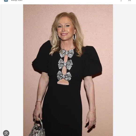 Black Puff Sleeve Cut Out Party Bow Rhinestone Mini Dress L - Picture 8 of 14